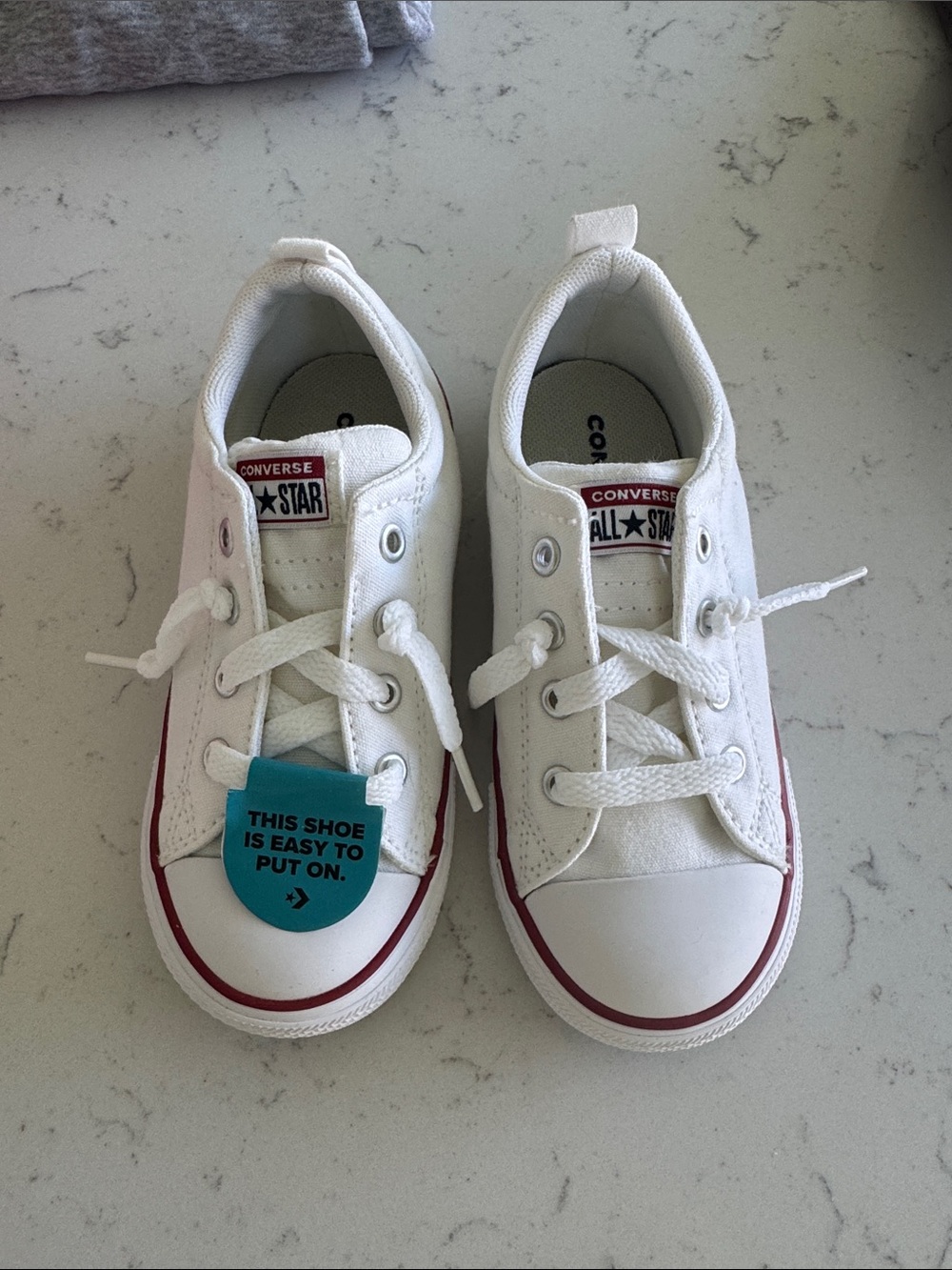 Converse Kids White Low Top Sneakers with Red Trim